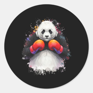 Sticker Rond Boxer Panda Boxer Aquarelle Drôle Avec Boxe