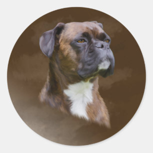 Sticker Rond Boxer Peinture à l'huile de chien Portrait d'art