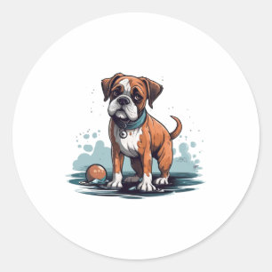 Sticker Rond Boxer slips PupArt Design - Graphique de chien drô
