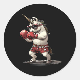 Sticker Rond Boxer Unicorn Avec Gants De Boxe Kickboxing Cute B
