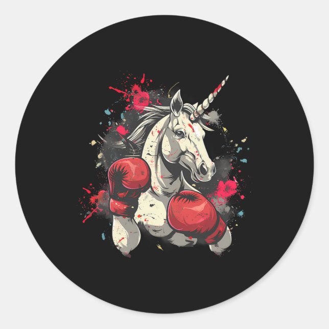 Sticker Rond Boxer Unicorn Avec Gants De Boxe Kickboxing Cute B (Devant)