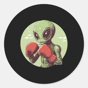 Sticker Rond Boxeur Alien Prêt à Se Battre Avec Des Gants 