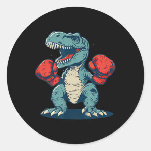 Sticker Rond Boxeur dinosaure Boxe Dino Kickboxing T-rex Amateu