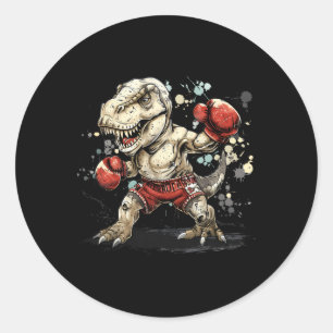 Sticker Rond Boxeur Dinosaure Boxeur T-rex Kickboxing Dino Boxe
