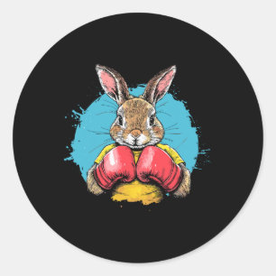 Sticker Rond Boxing Bunny Strong Punch Illustration amusante