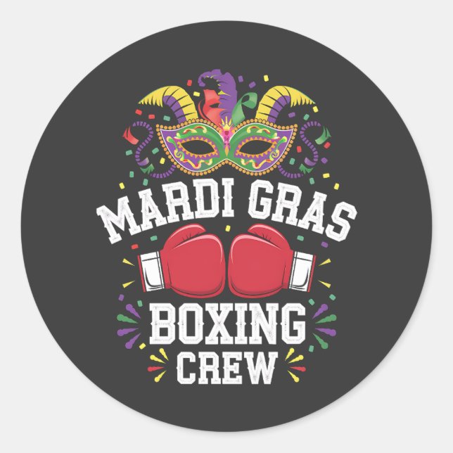 Sticker Rond Boxing Crew, plongez dans Mardi Gras. (Devant)