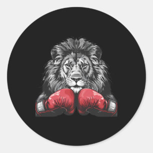 Sticker Rond Boxing Lion Portrait Motif Faune Kickboxing Lov