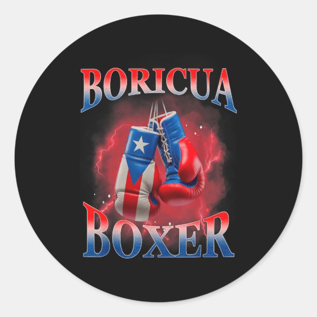 Sticker Rond Boxing Puerto Rico Boricua Boxer Puerto Rican  (Devant)