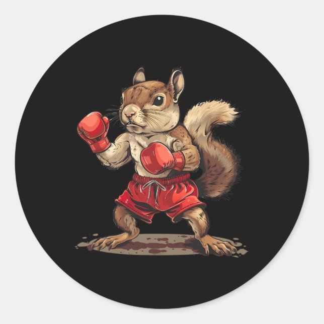 Sticker Rond Boxing Squirrel With Boxing Gloves Kickboxing Funn (Devant)