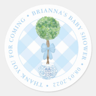 Sticker Rond Boxwood classique Topiary Baby shower bleu Merci