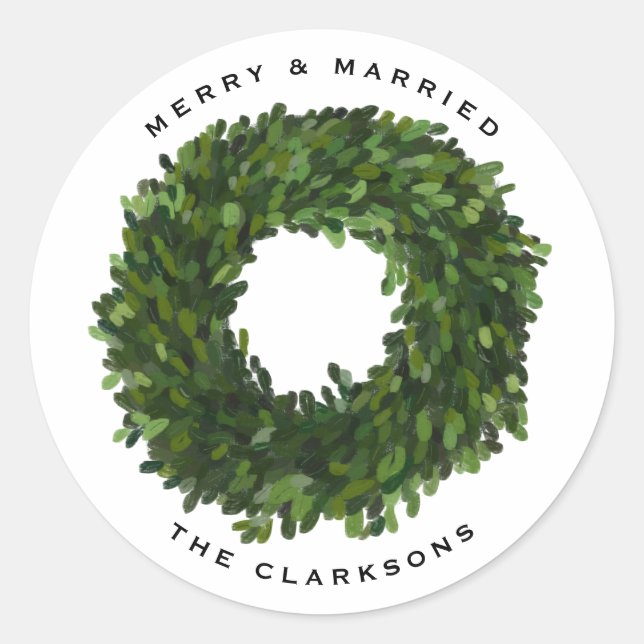 Sticker Rond Boxwood peint à la main Wreath Mariage Noël (Devant)