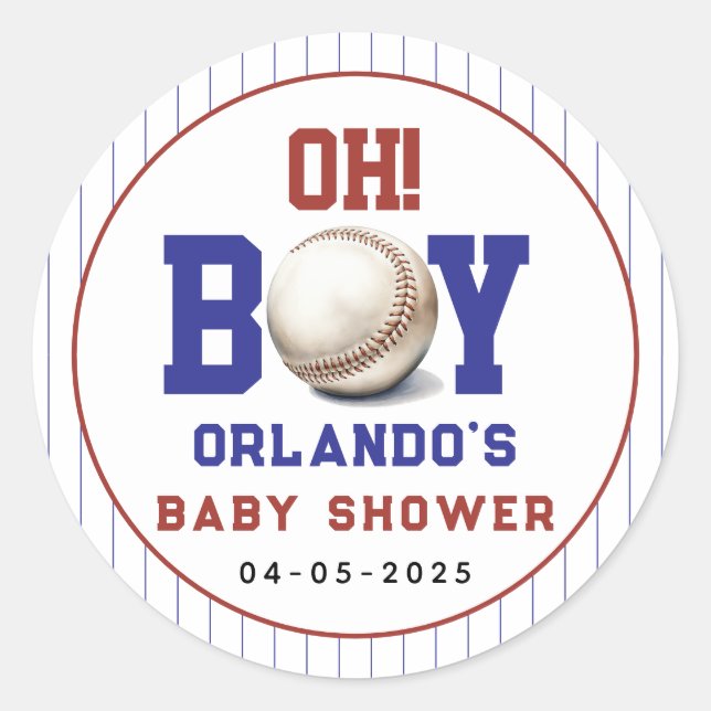 Sticker Rond Boy Baseball Baby Shower | Cute Sports Party (Devant)