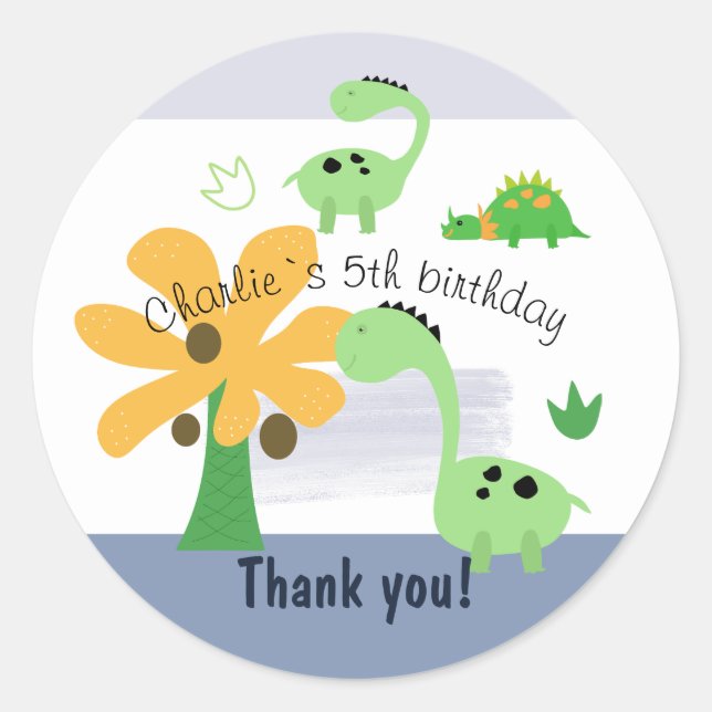 Sticker Rond Boy Dinosaur Jurassic fête d'anniversaire (Devant)
