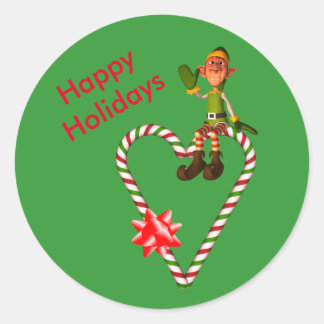 Sticker Rond Boy Elf Sucre de canne Coeur Noël vacances