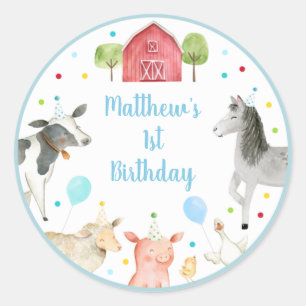 Sticker Rond Boy Farm Barnyard Anniversaire Classic Round Stick