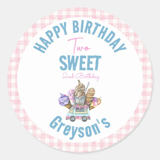 Sticker Rond Boy Ice Cream Camion Deux Sweet 2e Anniversaire (Devant)