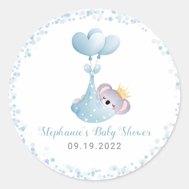 Sticker Rond Boy Koala Bear Baby shower bleu (Devant)