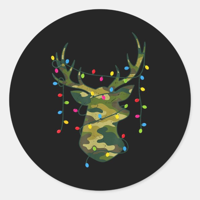 Sticker Rond Boy Men Camo Deer Hunting Christmas Light Pajama P (Devant)