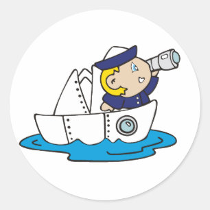 Sticker Rond Boy Sailor in Boat