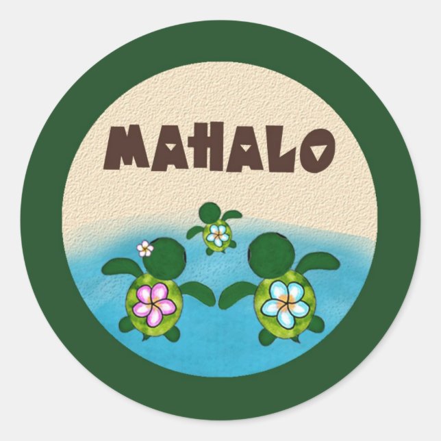 Sticker Rond BOY Sea TURTLE Baby shower (Honu) 02B Mahalo #4 (Devant)
