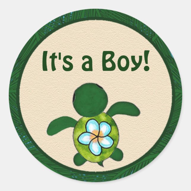 Sticker Rond BOY Sea TURTLE Baby shower (Honu) 02B vide #03 (Devant)