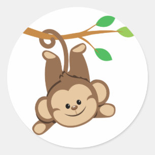 Sticker Rond Boy Swinging Monkey