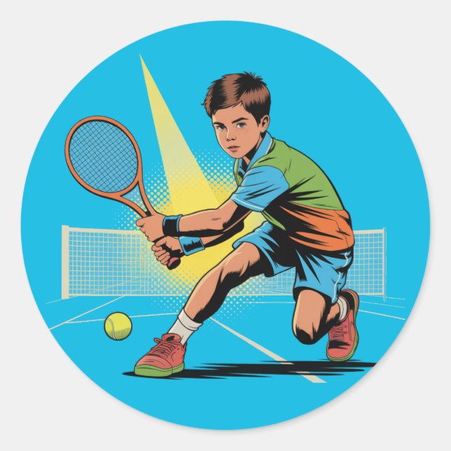 Sticker Rond Boy Tennis Anniversaire Party (Devant)