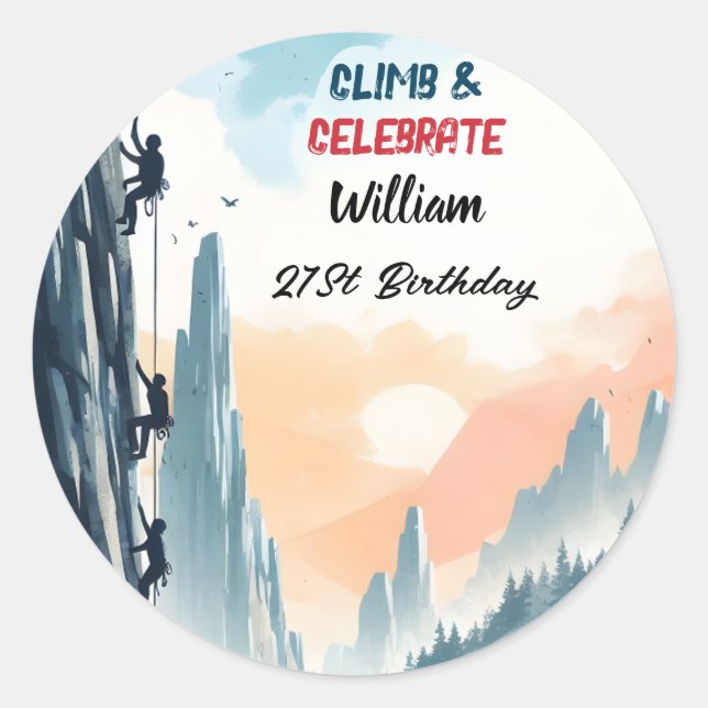 Sticker Rond Boy Tree Fun Cliff Rock Escalade 21e anniversaire (Devant)