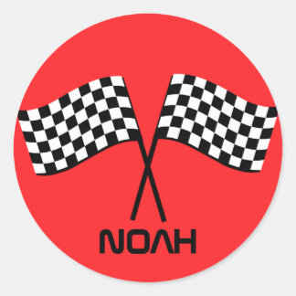 Sticker Rond Boy's Go Kart Pit Stop Anniversaire Drapeaux de co