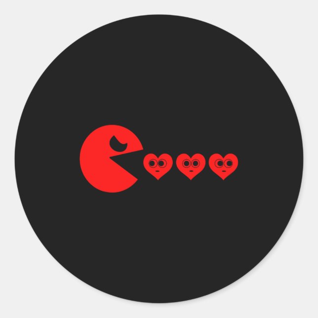 Sticker Rond Boys Kids Valentines Day Hearts Eating Funny Gamer (Devant)