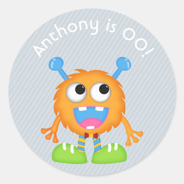 Sticker Rond Boys Little Monster thème fête d'anniversaire (Devant)