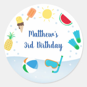 Sticker Rond Boys Pool Party Glace Cream Anniversaire