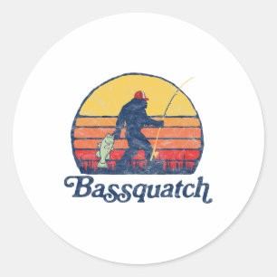 Sticker Rond Bquatch! Drôle de Bigfoot pêche rétro extérieur 1