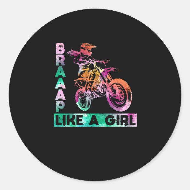 Sticker Rond Braap Comme Une Fille Amusante Moto Girl Moto (Devant)