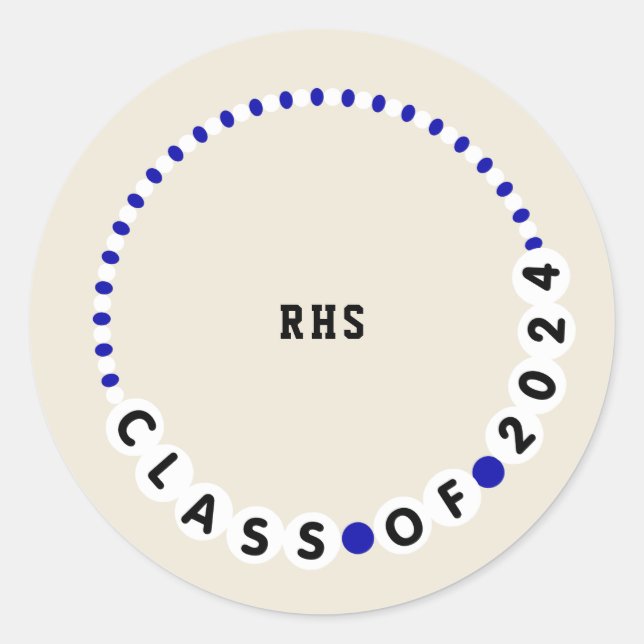 Sticker Rond Bracelet d'amitié 2024 Graduation Bleu + Blanc (Devant)
