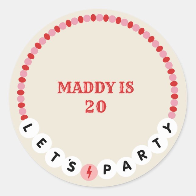 Sticker Rond Bracelet d'amitié Red Pink Anniversaire (Devant)