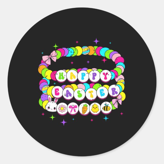Sticker Rond Bracelet Rétro Joyeuses Pâques Lapin Printemps Drô (Devant)