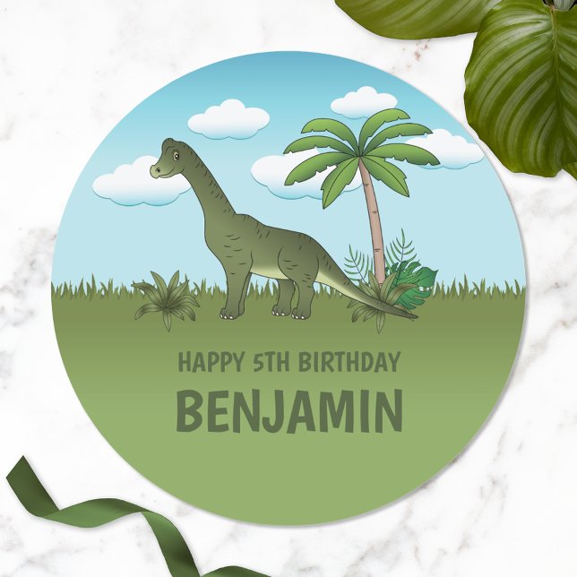Sticker Rond Brachiosaurus Dinosaure Avec Le Nom Anniversaire T (Créateur téléchargé)