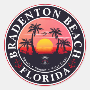 Sticker Rond Bradenton Florida Retro Sunset Palmiers 1960