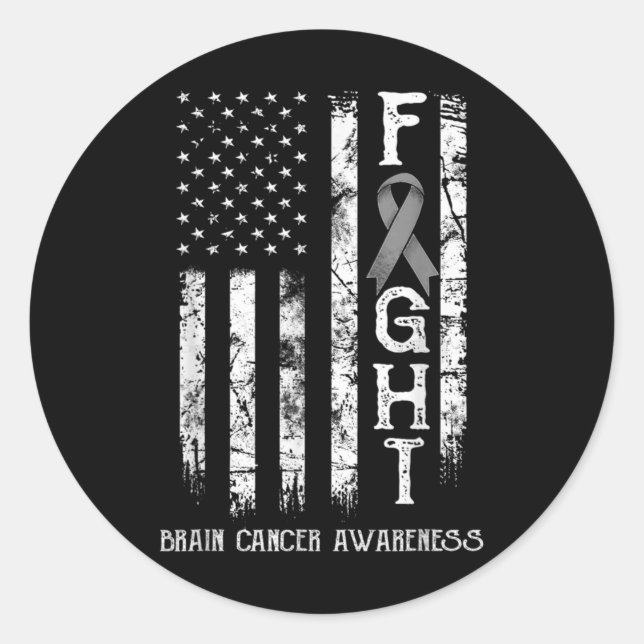 Sticker Rond Brain Cancer Warrior Us Flag  (Devant)