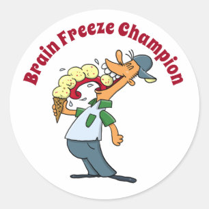 Sticker Rond Brain Freeze Champion Glace Cream Drôle Cartoon
