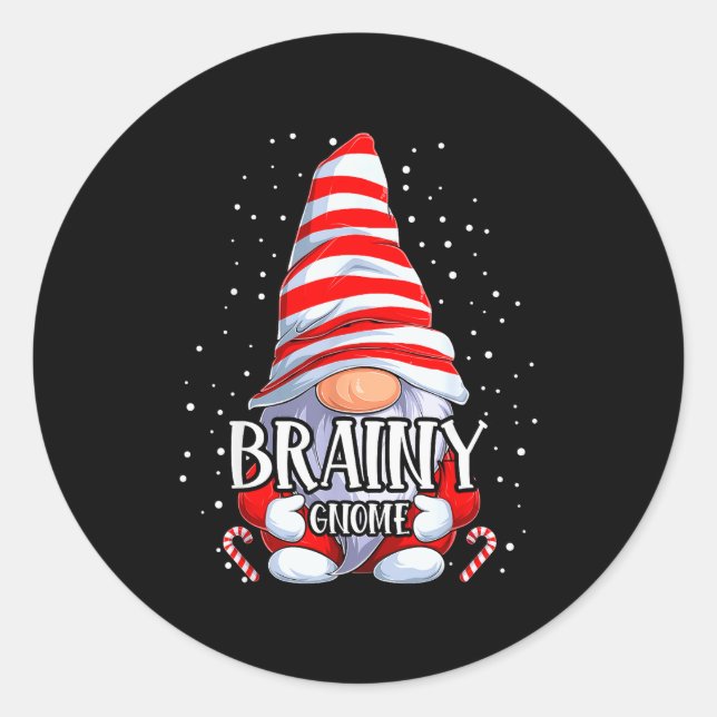 Sticker Rond Brainy Gnome Christmas Pajamas Matching Family Gro (Devant)
