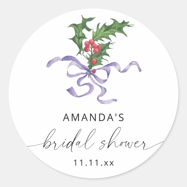 Sticker Rond Branche de houx d'hiver - Baby shower (Devant)