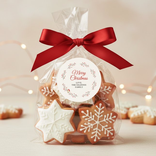 Sticker Rond Branche de Noël Baies de Fêtes (Holiday Berry Branch Christmas Classic Round Sticker)