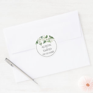 Sticker Rond Branche d'Eucalyptus, fleurs blanches mariage