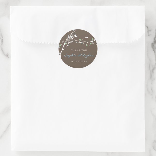 Sticker Rond Branche d'hiver Mariage à neige Merci (Sac)