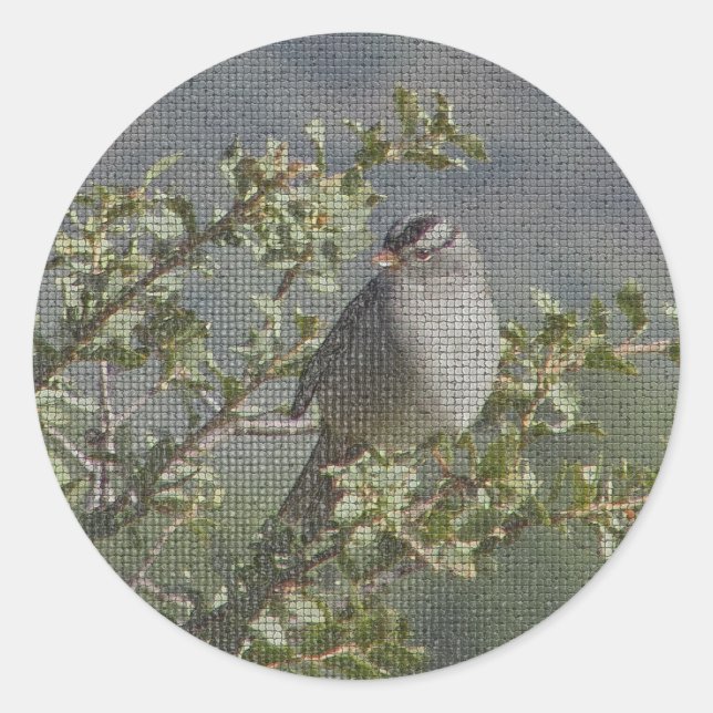 Sticker Rond Branche du Bruant Oiseau sauvage Photo Mosaïque Oi (Devant)