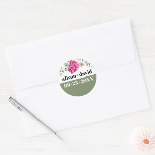 Sticker Rond Branche Eucalyptus rose rose rose fleurs blanches 