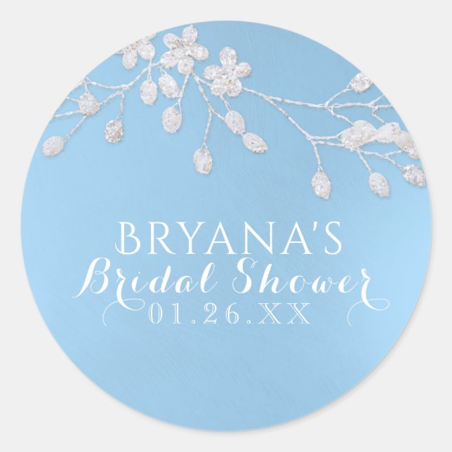 Sticker Rond Branche Fleurie Blanche Favori de Mariage Bleu (Devant)