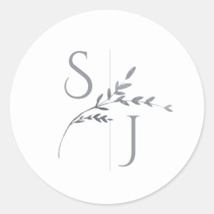 Sticker Rond Branche minimaliste blanc et argent Mariage modern